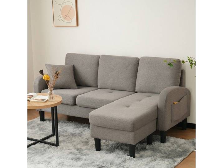 Canapé Convertible - Dangle L Gris Foncé 166cm 3 Places Méridienne Tissu Coton&lin Modulaire Salon&bureau