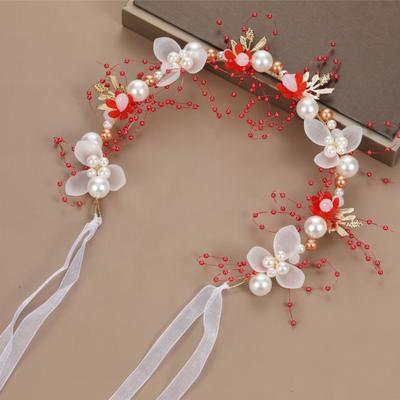 Modern Mode Marketplace Pearl Boho Flower Crown Headband For Girls & Women Elegant Floral Tiara Hair Accessory red