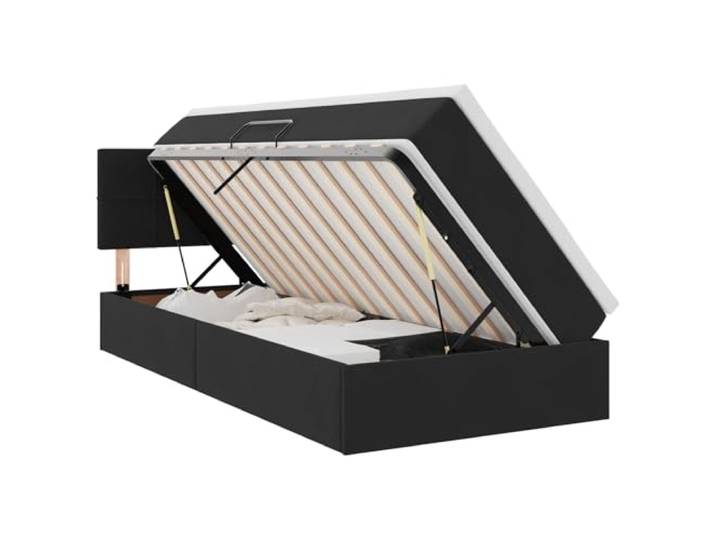 KKgypkn Modernes Samt-Stauraumbett 90x190 cm Schwarz mit Matratze und Hebemechanismus