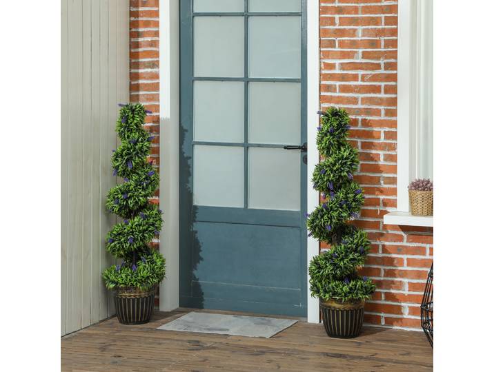HOMCOM Set 2 Plantes Artificielles Spirale Socle Ciment Vert