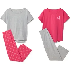 Tchibo - 2 Kinder-Kurzarm-Pyjamas - Mädchen - Gr. 134/140 - grau