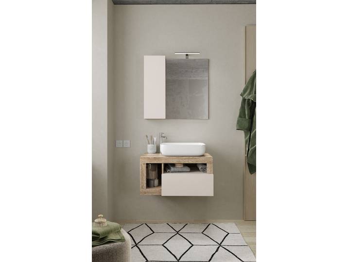 Hänge-Waschtisch Hamburg 79cm Beige/Kaschmir/Eiche Hell Dekor