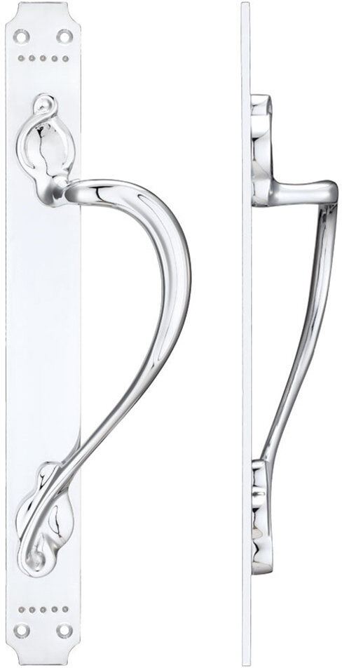 Fulton & Bray Cast Brass Pull Handle with Art Nouveau Backplate Polished Chrome 37.7cm H X 4.2cm W X 5.6cm D