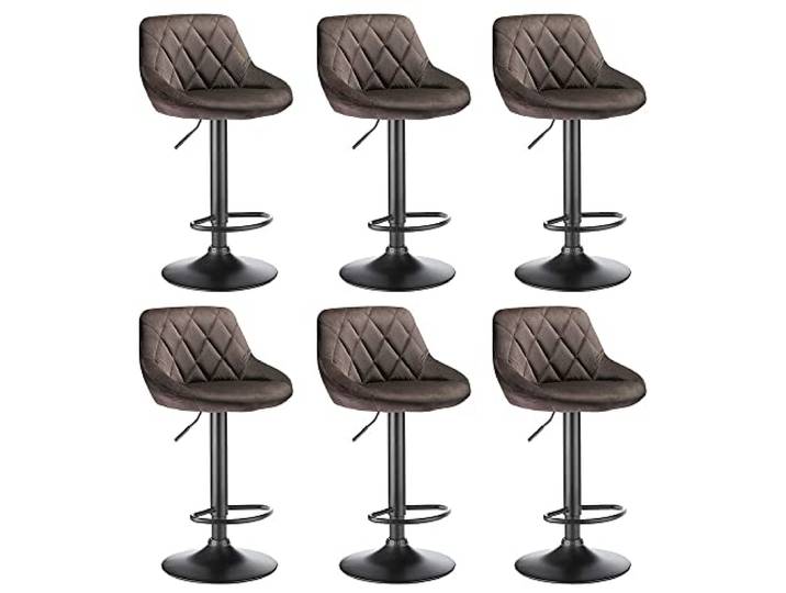 Supfine Barhocker 2er-Set, Samt-Barstuhl mit verstellbaren Beinen, Barhocker Höhenverstellbar, Moderne Barhocker mit Fußstütze, Barstuhl für Bar/Küche (6, Braun)