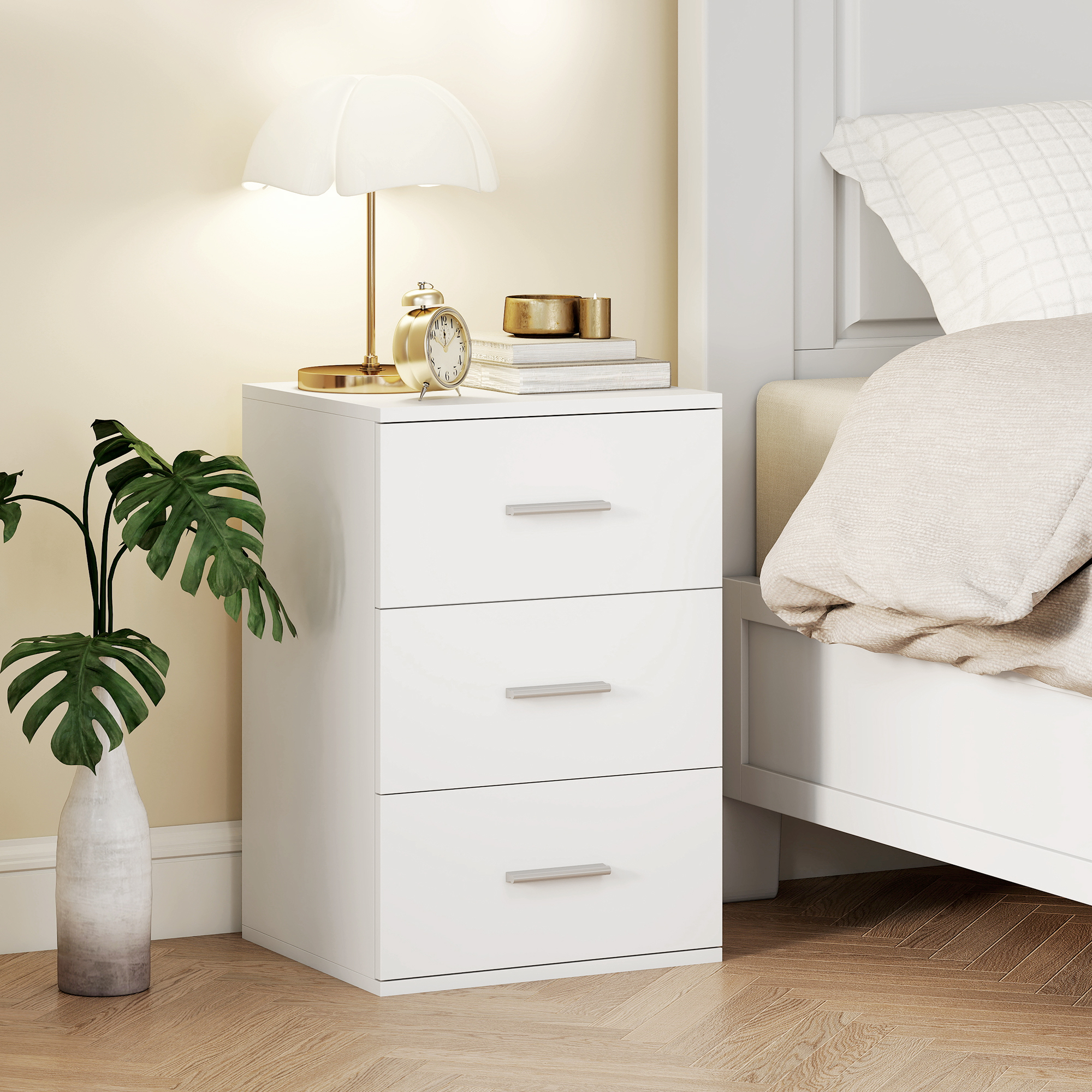 Homcom Comodino con 3 Cassetti Moderno e Multiuso per Camera e Salotto, 40x35x60 cm, Bianco   Aosom Italy