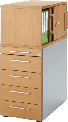 Schäfer Shop Genius Standcontainer mit Aufsatzschrank inkl. Schiebetür, komplett abschließbar, eckiger Griff, buche