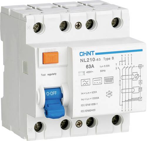 Chint 782001 Fehlerstrom-Schutzschalter allstromsensitiver FI B/10 kA 3polig 40A 0.03A