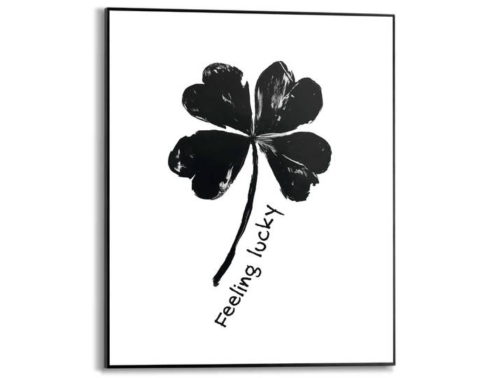 Poster REINDERS Feeling Lucky , schwarz-weiß (farbe bild(er): schwarz, weiß), B:40cm H:50cm T:1,6cm, Bilder, Poster, Küche - Vierblättriges Kleeblatt - Schwarz-Weiß - MDF - Sprüche