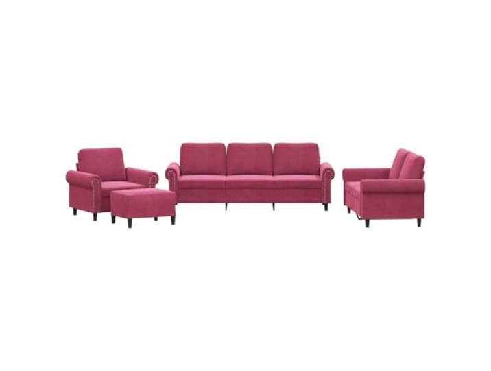 Coespram 4-tlg. Sofagarnitur mit Kissen Weinrot Samt Polstersofa Set Komfortable Couchgarnitur fürs Wohnzimmer mit Schaumstoffpolsterung, 6 Kissen und vielseitigem Fußhocker.