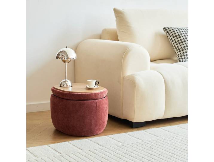 Pouf table basse avec rangement en tissu terracotta