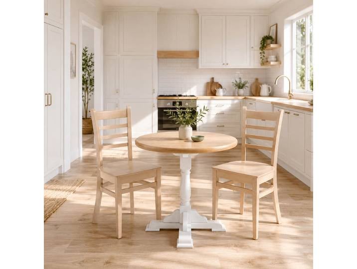 Küchen-Essgruppe Landhausstil - 2 Stühle und runder Tisch, Buche