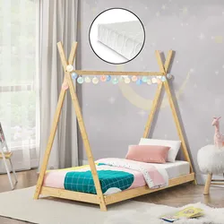 Kinderbett Vimpeli mit Matratze 90x200 cm Bambus [en.casa]