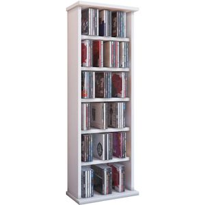 VCM CD-Regal Vostan, 25245, weiß, aus Holz, 31 x 91,5 x 18cm, 6 Fächer
