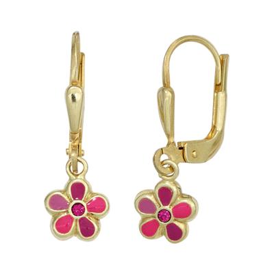 Paar Ohrhänger JOBO "Blume", gold (gelbgold 333), Ohrringe, Damen, Gelbgold 333, 333 Gold mit Glassteinen