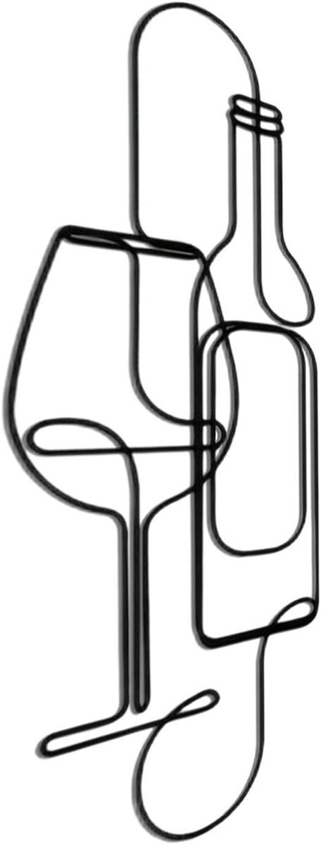 Zwarte metalen wijnfles sculptuur wanddecoratie voor in de keuken - 30 x 12 cm