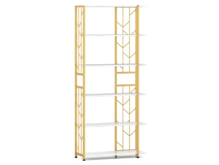 GOPLUS Bibliothèque Géométrique Étagère à 6 Niveaux 80x31x180CM avec Structure en Métal et Dispositifs Anti-basculement Doré