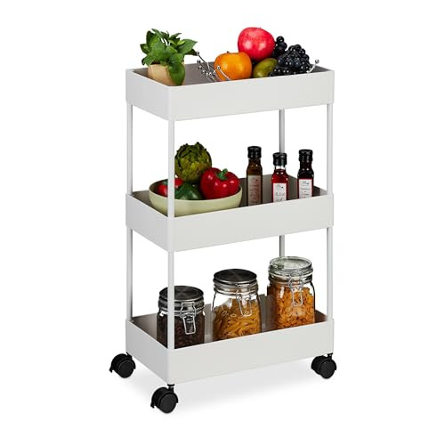Relaxdays Keukentrolley met 3 etages wit H 65,5 x B 40 x D 22 cm