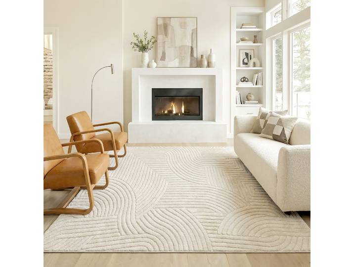 HOMCOM Tapis Salon 200x140cm Poils Épais Moelleux Crème