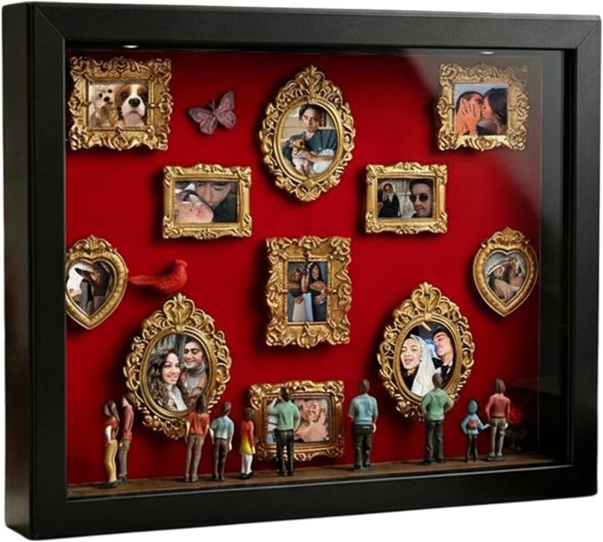 Mini Museum Decoratie Herinnerings Display met Verlichting - Zwart met Rood - 31.4 cm