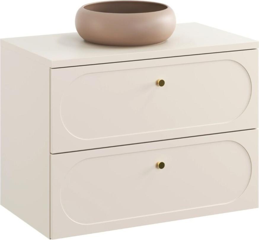 Badezimmer-Set TORNADO beige: Waschbeckenunterschrank 80cm + Platte für das Waschbecken + Aufsatzwaschbecken rund braun