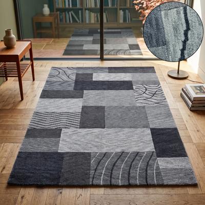 THEKO "Domas 4028, handgeknüpft" rechteckig 12 mm Höhe Kurzflor, reine Wolle, modernes Patchwork Design, Wohnzimmer