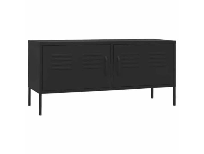 KUPTYERFG TV-Schrank Schwarz 105x35x50 cm Stahl Lowboard Robustes TV-Möbel aus Metall mit 2 Türen, verstellbaren Stellfüßen und Kabelführung für Ordnung im Wohnzimmer.