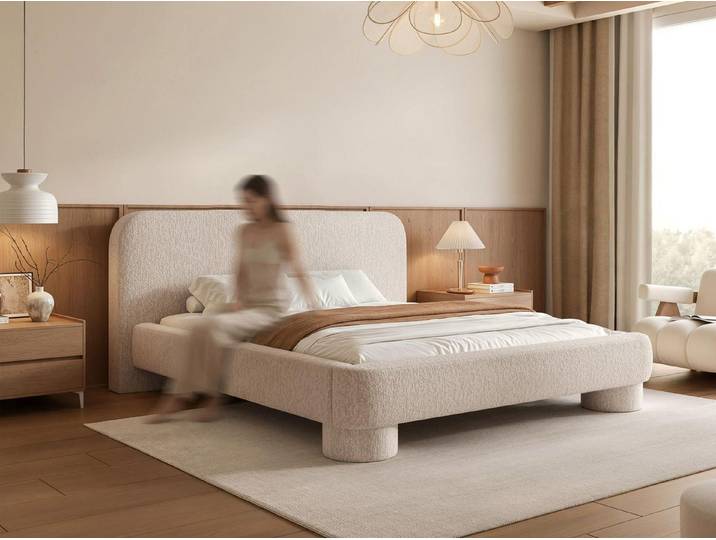 Compleo Polsterbett mit abgerundeten Füßen, Chenille-Stoff, Designerbett elegant