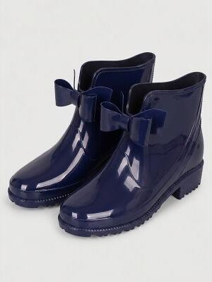 LightInthebox Women's Almond Rain Boots - Waterproof Ankle Rain Boots with Bow Accent and Chunky Sole, Cute Casual Rain Footwear for Women, Stylish Outdoor Boots Ideal for Rainy Days, Gardening Farm Trip