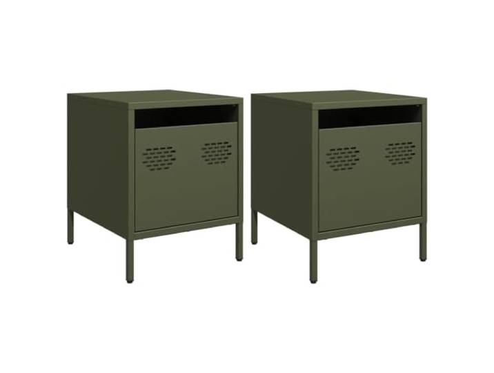Fisinber Nachttisch 2er Set Olivgrün 35x39x43,5cm Metall Beistelltisch Stabiler Nachttisch aus kaltgewalztem Stahl mit Schublade für Ordnung im Schlafzimmer, Wohnzimmer oder Büro.