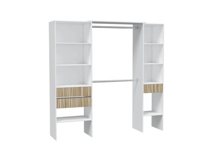 habeig Begehbarer Kleiderschrank #8559 in der Breite verstellbar und offen Garderobe Schrank Regal 2-3x Schublade Schlafzimmer (Reinweiß) (Weiß/Braun)