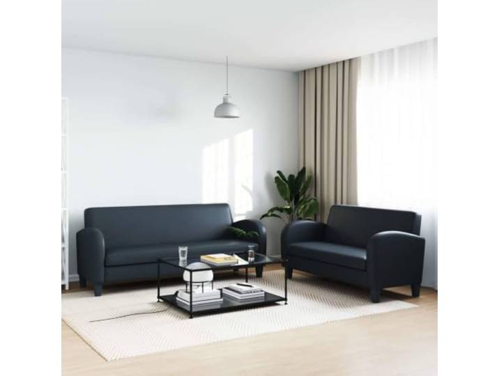 HEFZGDB 2-TLG. Sofa-Set Kunstleder Schwarz, 2-Sitzer und 3-Sitzer Sofagarnitur mit klassischem Design, hochwertige Kunstleder Polsterung, extra Dicke Schaumstofffüllung für Komfort,