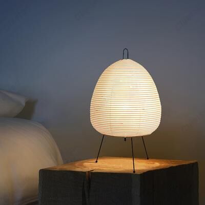 Evergreen Home Goods Design Paper Table Lamp, Tripod Rice Paper Style, LED Desk Lamp For Bedroom white
