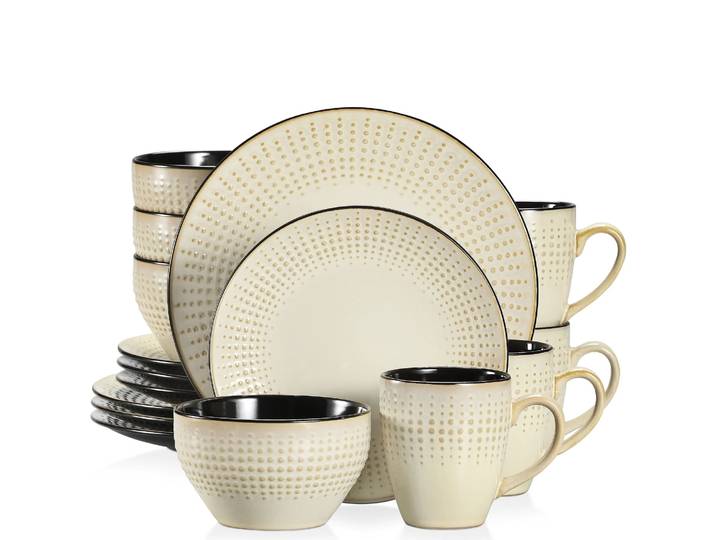 Wars CASBUCGUTO-Service de Service en Grès Gaufré Beige, Assiette à Dessert, Filles à Soupe, Tasse pour 4/32/48, 16/8/12 Pièces