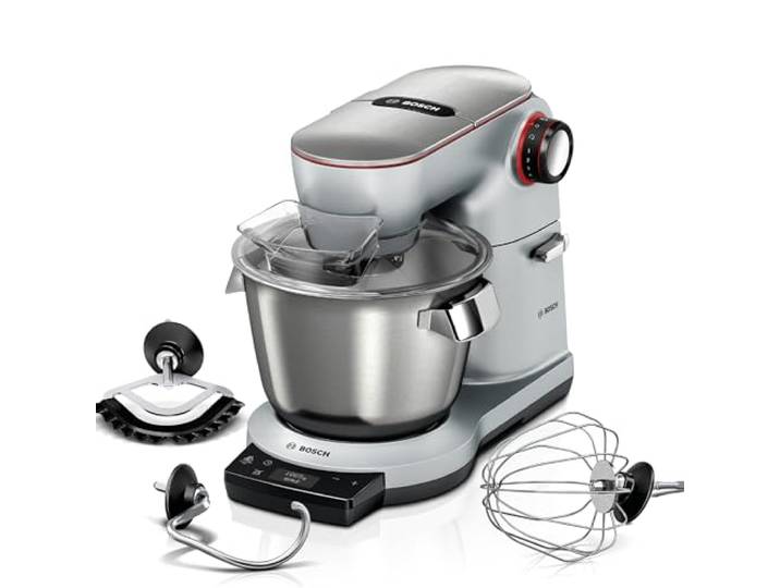 Bosch Küchenmaschine OptiMUM, 3 Automatikprogramme, Edelstahl-Schüssel 5,5 L, spülmaschinenfest, integrierte Waage, Timer, Profi-Knethaken, besen, 7 Stufen, 1500 W, silber, MUM9AX5S00