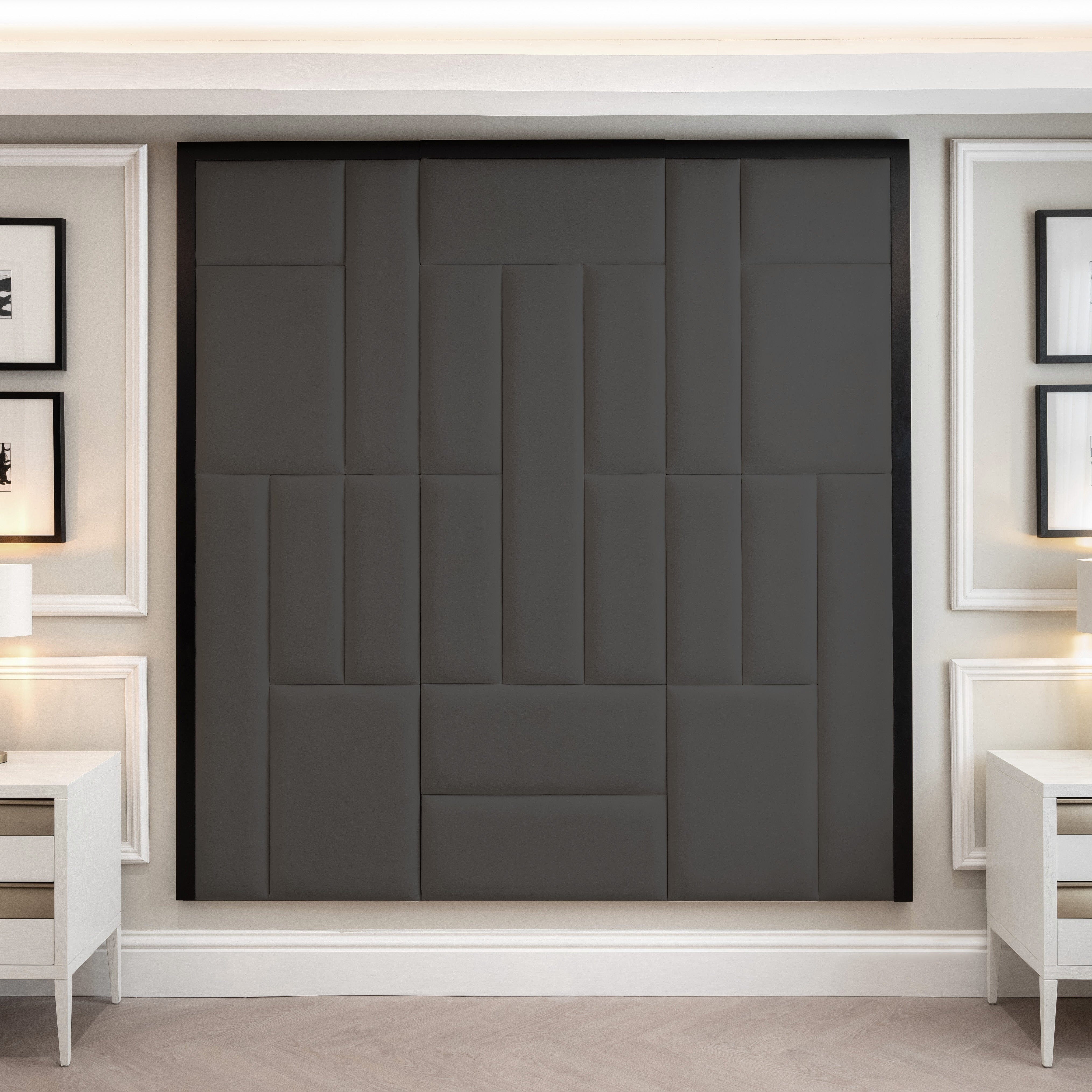 Kensington Shadow Grey & Black Premium Abstract Headboard, Emperor / No Wings / Emperor