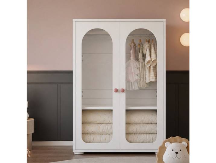 Armoire 2 Portes Blanc Laqué Acrylique Armoire De Chambre FloraGrace Pour Chambre Enfant Étagères Réglables 80x50x120cm
