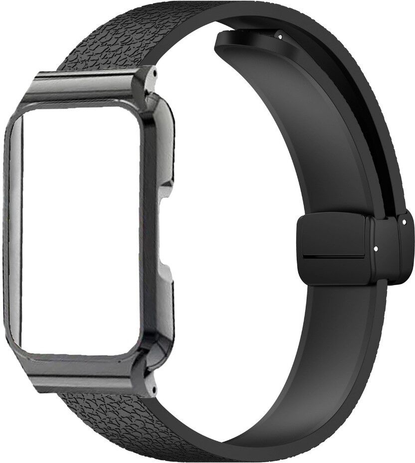 INF Faltbares Magnet-Silikonarmband kompatibel mit Huawei Band 11 – Litschi-Textur, Edelstahlrahmen Schwarz