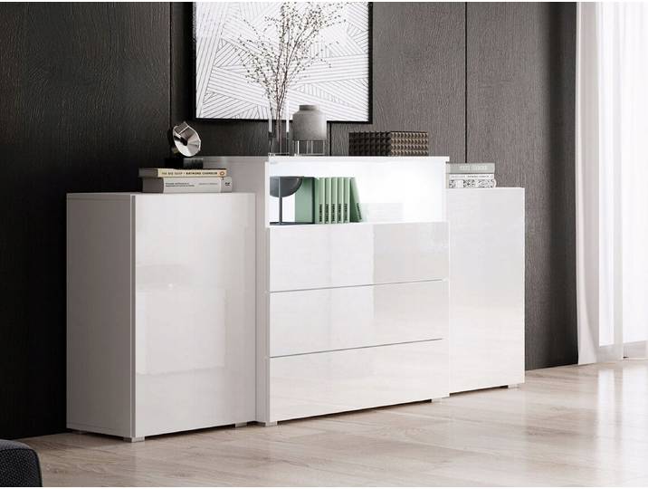 Commode combinée POSIE – blanc / blanc brillant