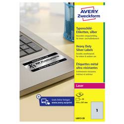 Avery-Zweckform L6013-20 Typenschild-Etiketten 210 x 297 mm Polyester-Folie Silber 20 St. Permanent haftend Laserdrucker, Kopierer, Handbeschriftung