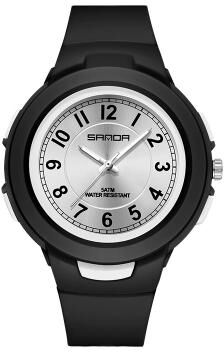 Everyday Crate SANDA 6095 Digital Sports Watch 50M Waterproof Electronic Watch For Students black White