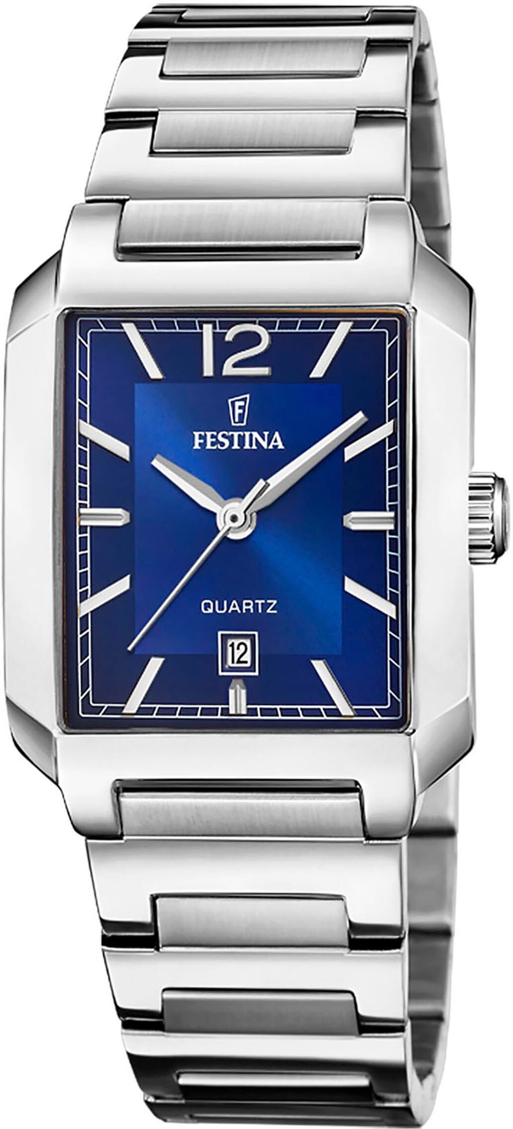 Quarzuhr FESTINA "On The Square", silber (silberfarben, blau, blau), Armbanduhren, Damen, silberfarben, Quarzuhr, Armbanduhr, Damenuhr, Edelstahlarmband, Datum