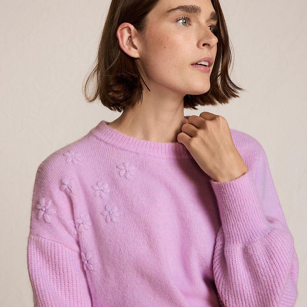 Rundhalspullover mit aufgestickten Blumen für Damen, Damen, size: regular, Lila, by Lands' End
