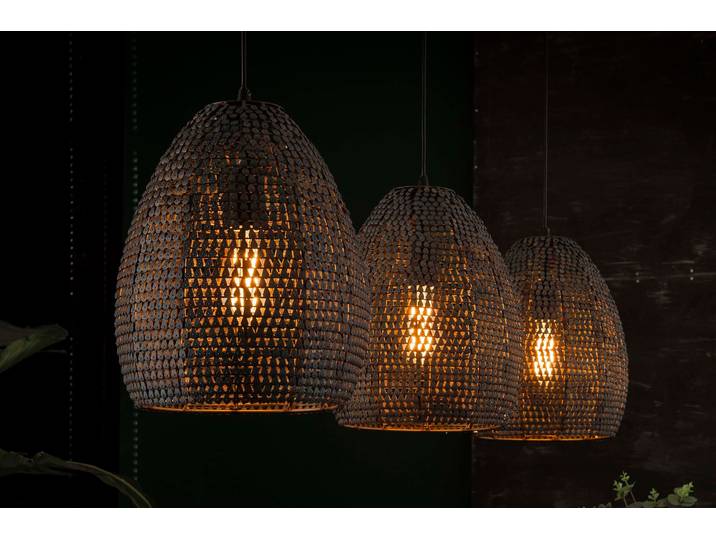 Pendelleuchte Lumeya“ – Mit 3 perforierten, handgefertigten Lampenschirmen aus Metall in Schwarz-Bronze - Schwarz-Bronze - Luxusbetten24