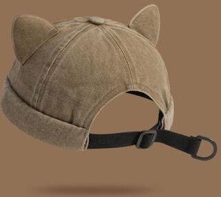 Youfap Market Cute Cat Ears Beanie Hat, Breathable Cotton Casual Cap For Unisex khaki