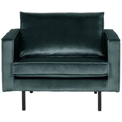Sessel Rodeo Samt, modernes Design, teal blau, weicher Bezug, Metallgestell schwarz