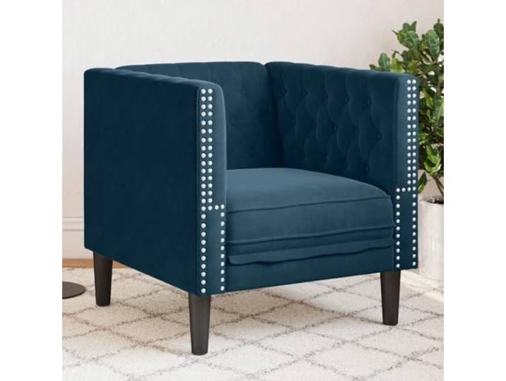 HEFZGDB Chesterfield-Sessel Blau Samt - Luxus Sitzmöbel mit gepolsterter Sitzfläche und Rückenlehne, Knopfheftung Design für stilvolle Einrichtung, weicher Velours Bezug