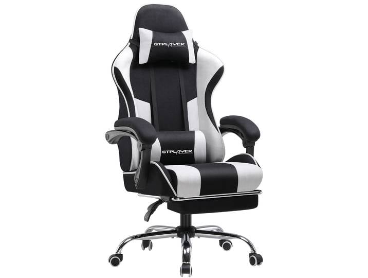 Chaise de bureau GTPLAYER Chaise de jeu Fauteuil de jeu en tissu Chaise de jeu ergonomique avec repose-pieds, coussin lombaire appui-tête, chaise de jeu rembourrée, chaise pivotante