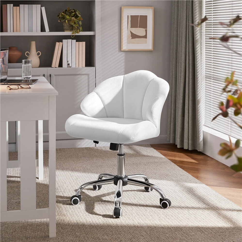 Metro Desk Chair Velvet White 84.5cm H X 60cm W X 60cm D