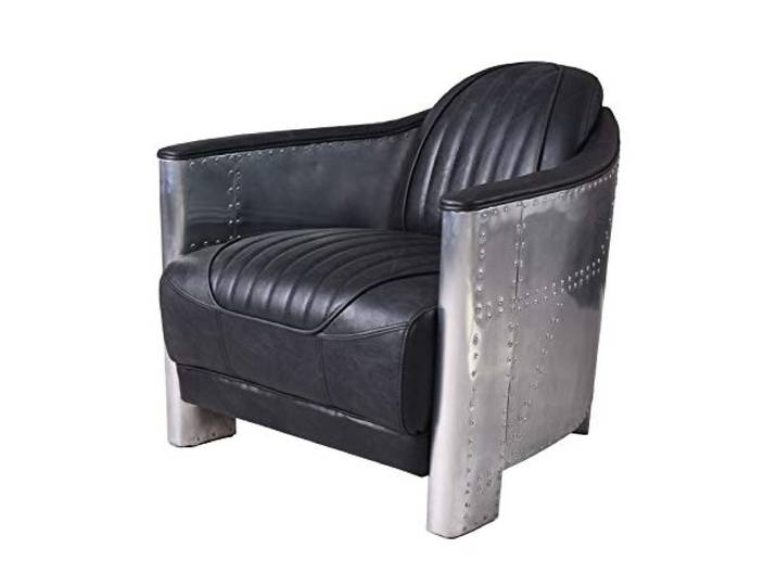 Sessel Vintage Leder Armlehnsessel schwarz Aluminium Schwarz Loungesessel gepolstert Stuhl Cocktailsessel ovl213 Palazzo Exklusiv