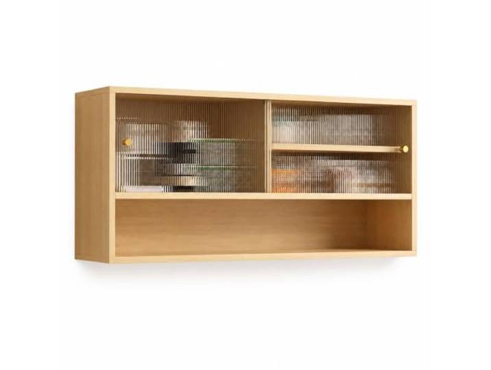 Wandschrank aus Holz, Verstellbarer Einlegeboden, Geeignet für die Küche Metallgriffe, Glasschiebetüren, Leichtgängige Führungsschiene, Offene Anordnung, Geschlossener Raum(80x20x55CM/31x8x22IN)